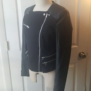 NWT ABS black denim + faux leather MOTO jacket 😎